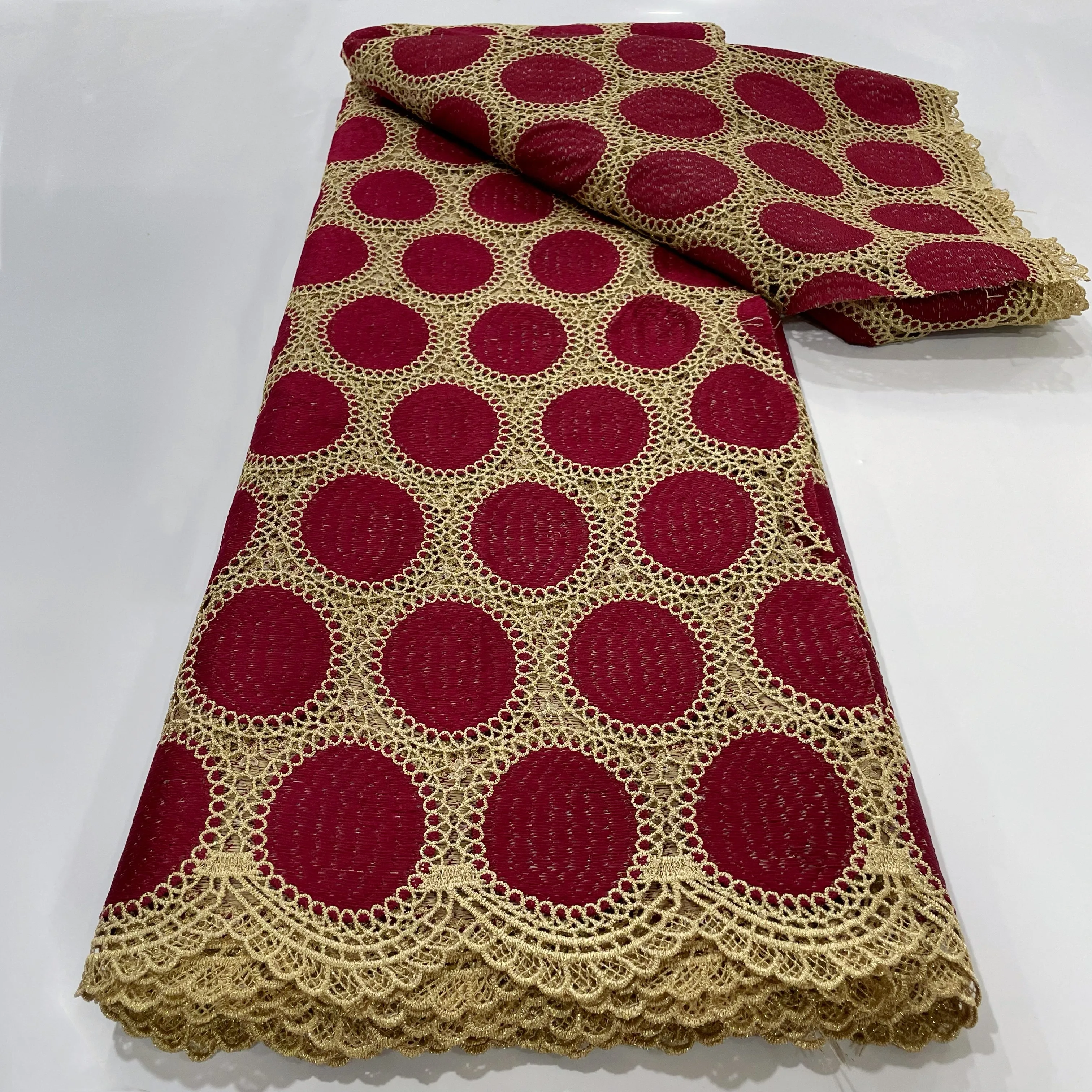 

High Quality African Embroidery Guipure Cord Lace Fabric Nigerian Water Soluble Lace Fabric For Sewing Women Dresses