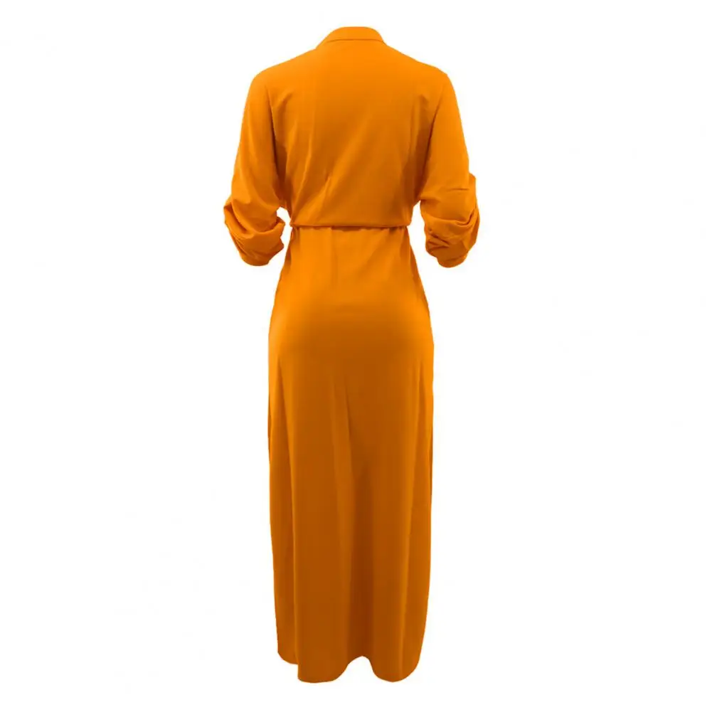 Women Summer Dress Elegant V Neck Maxi Dress with Drawstring Waist Side Split for Wear Commuting Dating Summer Fall Lightweight