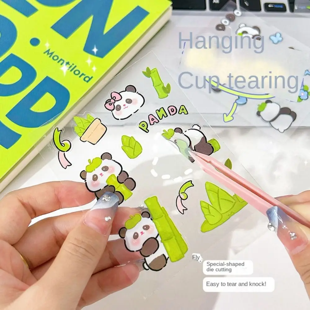 10/40PCS Waterproof Cartoon Water Cup Stickers Panda Water Cup Accessories Mobile Phone Sticker DIY Transparent