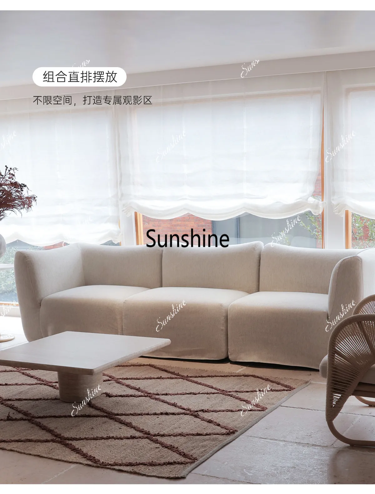 Living room wabi-sabi wind removable and washable fabric single-person combination module sofa design