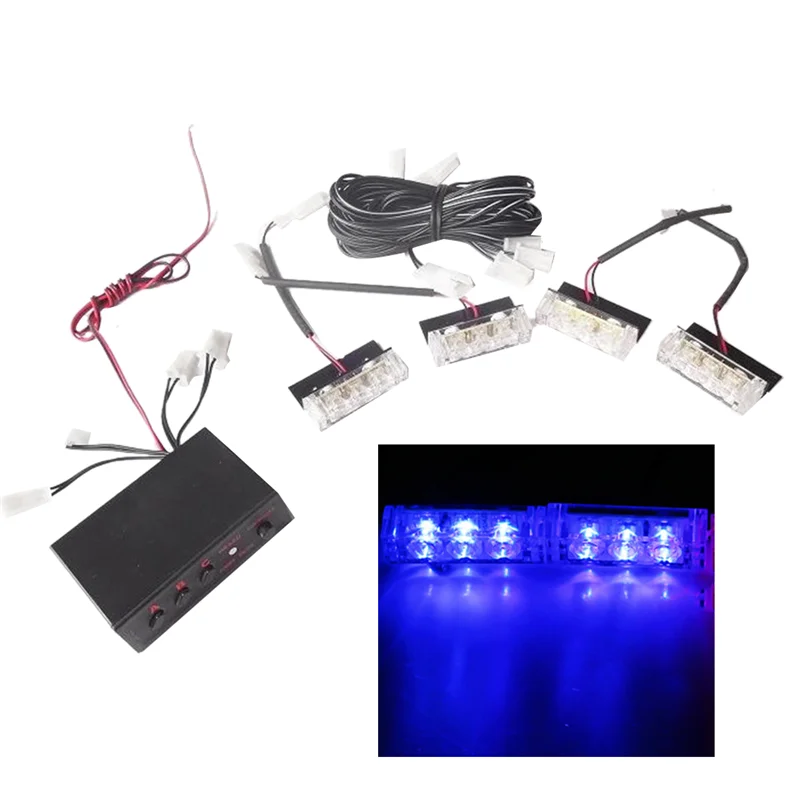 One Drag Four Strobe Lights Strobe Lights Signal Lights Car LED Lights General Car Supplies,Blue Light