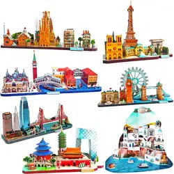 3D metal Mosaic building model London street view city view line above DIY toys