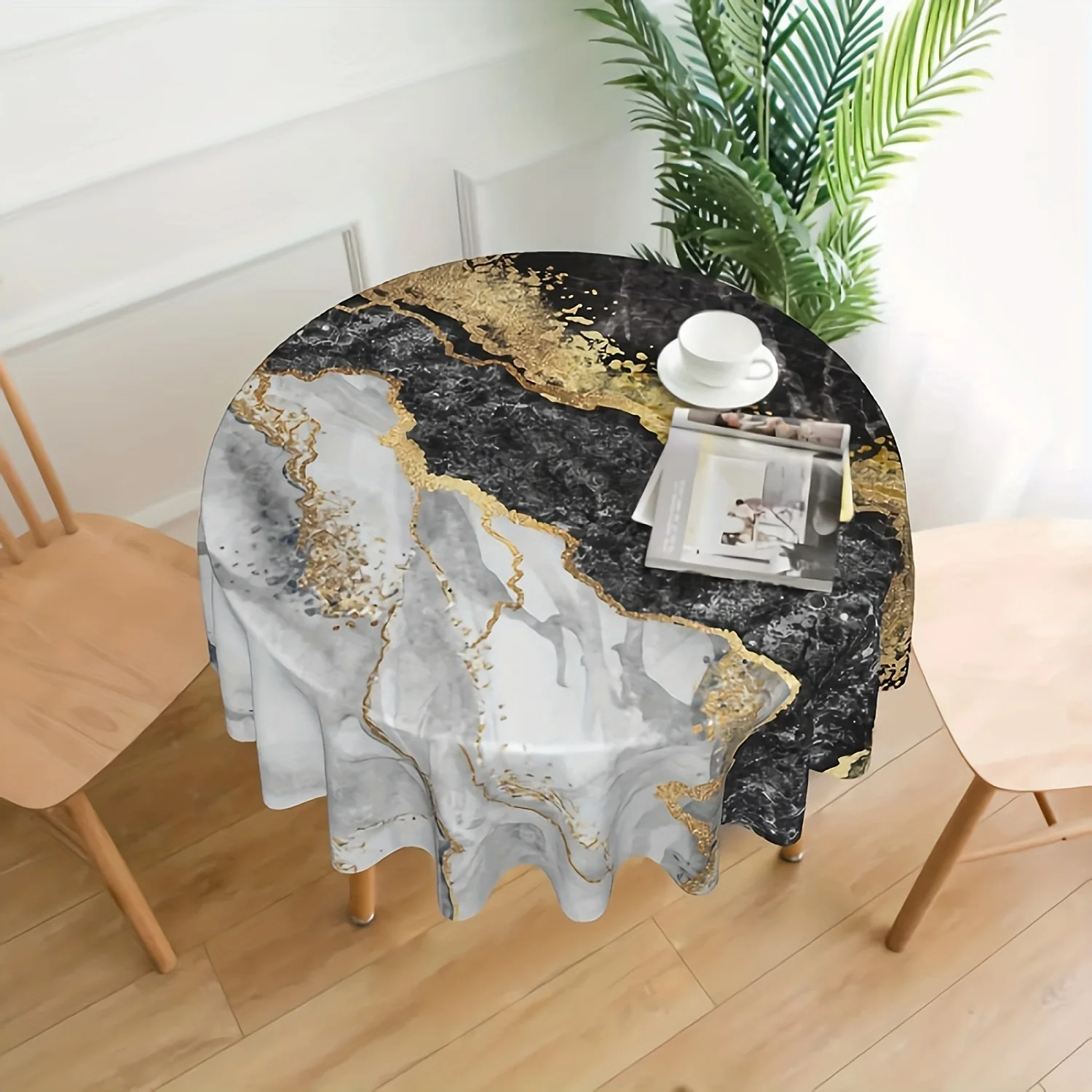 1pc marble round white gray tablecloth, waterproof fabric farmhouse abstract tablecloth decoration holiday party decorations