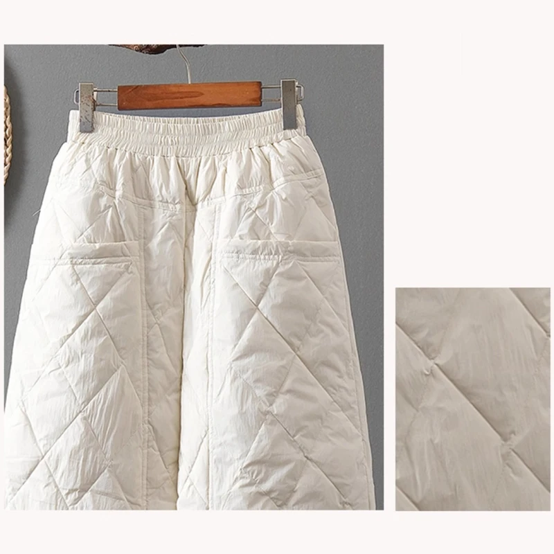 Autumn Winter Warm Trousers Women Casual Loose Elastic Waist Pants Outerwear Warm Thermal Quilted Cotton Trousers
