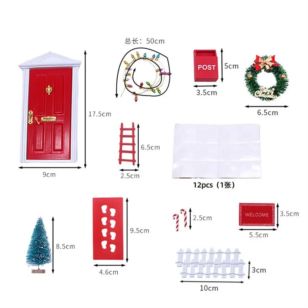 String Hat DollHouse Elf Kit Mini Tree Wreath Fairy House Miniature Scene Simulation Miniature Elf Door Christmas Decor
