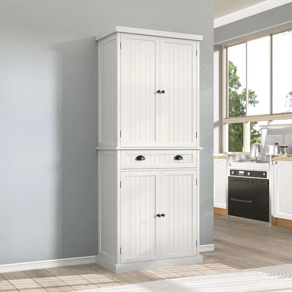 

72-Inch Tall Adjustable Shelving Kitchen Pantry Cabinet - White for Kitchen, Bathroom, or Hallway Storage