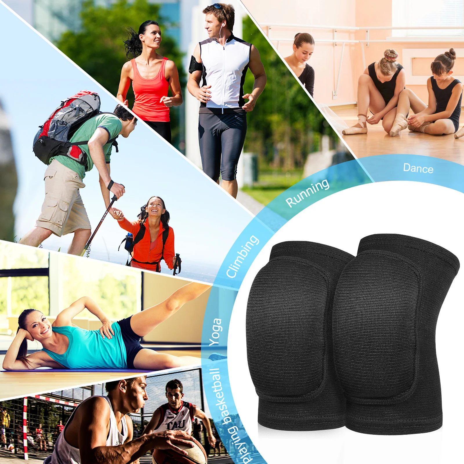 1 زوج منصات الركبة عالية المرونة البوليستر منصات الرقص لكرة السلة المصارعة البستنة واقية مبطن الأكمام مريحة تناسب #2