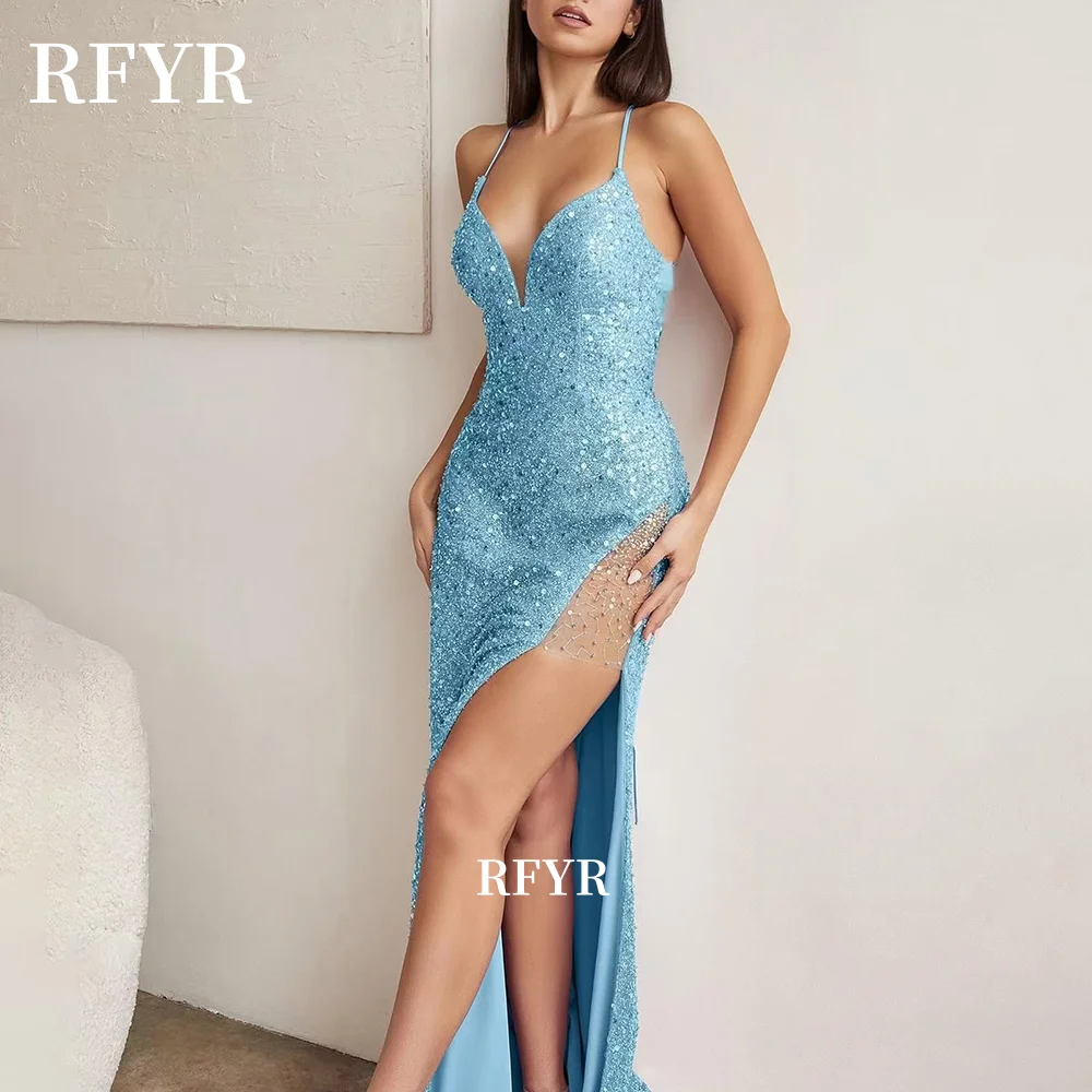 

RFYR Glitter Evening Dress Sweetheart High Slit Vestidos De Noche Shiny Prom Dress Party Dress for Women Customized