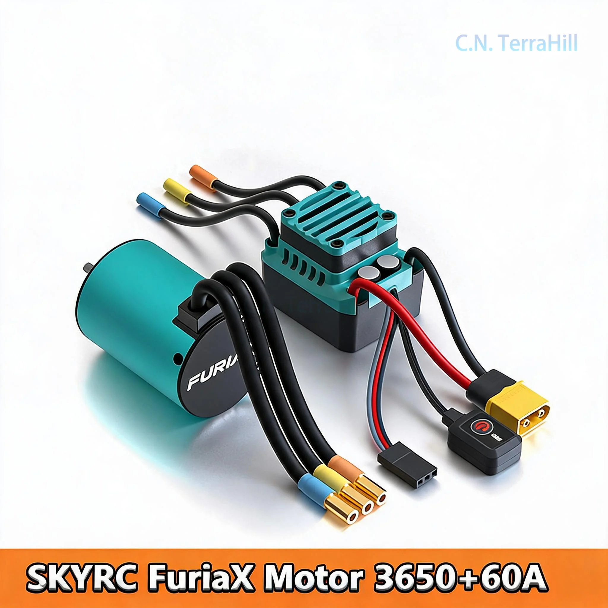 RC Brushless Motor Combo 3650 60A ESC for 1/10 RC Car Truck, High Speed Sensorless Motor Set