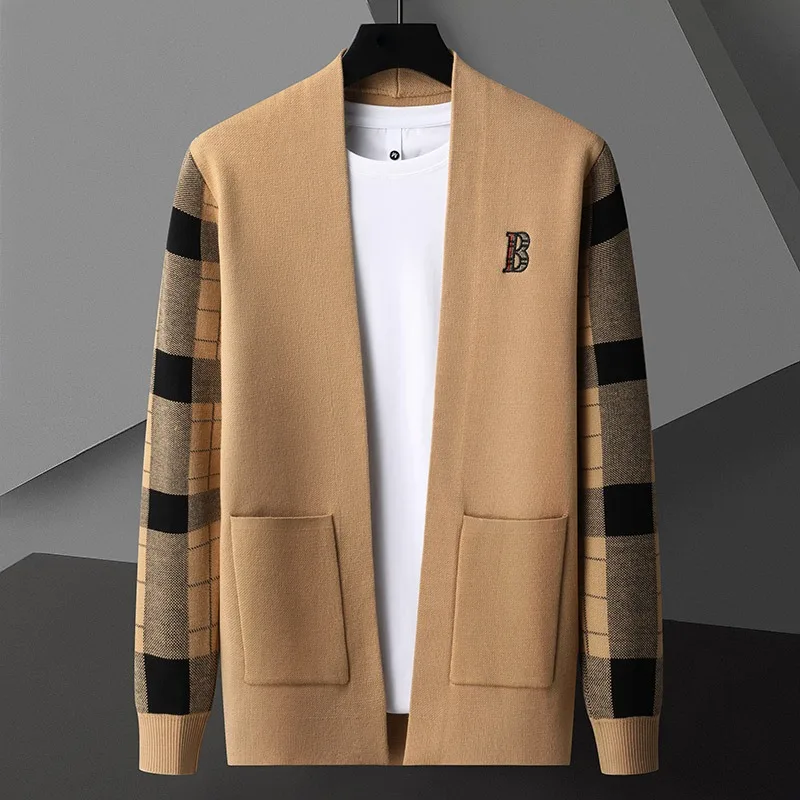 2024 Autumn Winter Knitted Cardigan Men\'s Stripes Knitwear Temperament Versatile Casual Business Sweater Coats Men Clothing