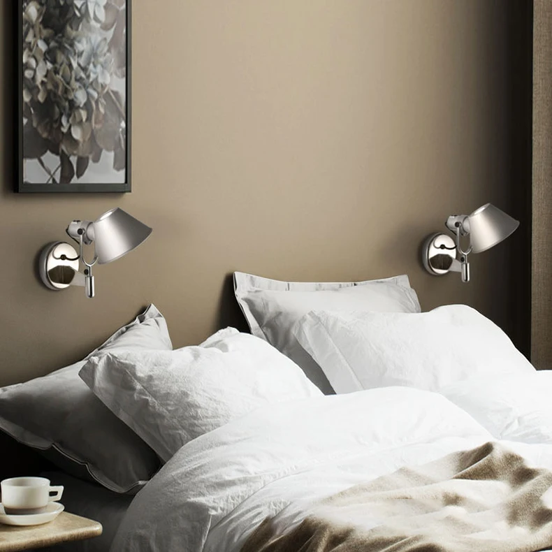 Long Arm Wall Lamp Silver Black Metal E27 Bulb Switch