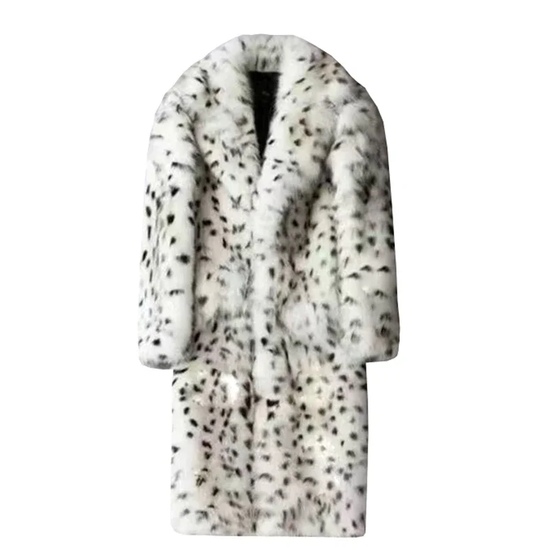 New Leopard Print Fur Integrated Man Coat Imitation Fox Fur Coat Trend Winter Warm Fur Jacket Thicken Men\'s Overcoat 2024