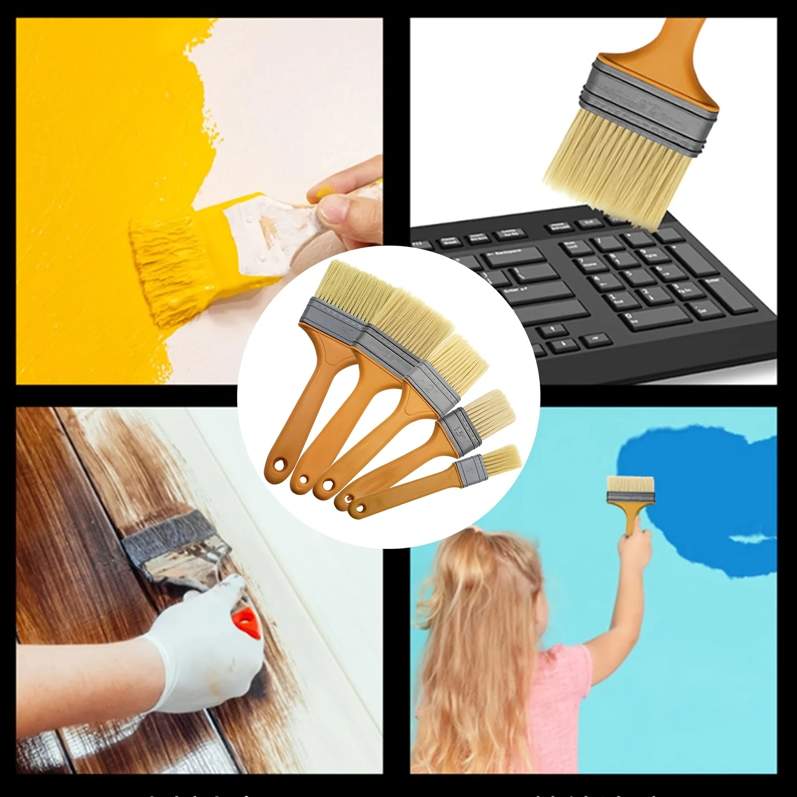 مجموعة فرش طلاء بمقبض بلاستيكي مكونة من 5 قطع - فرش بأحجام مختلفة، مناسبة للرسم والتنظيف وتطبيق الجدار. #4