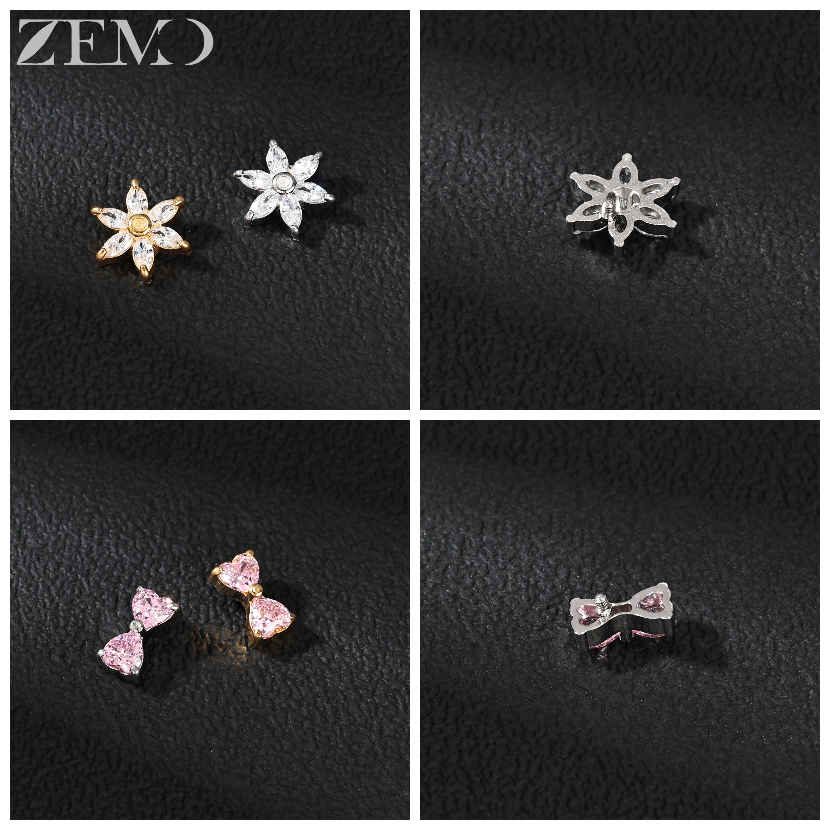 ZEMO 1 PC 16G Edelstahl Dermal Anchor Tops Frauen Männer CZ Kristall Micro Dermal Piercing 2 Farbe Haut Taucher Piercings Schmuck – Detail 7