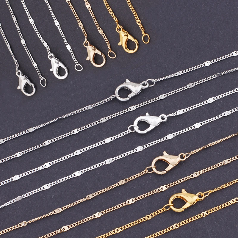 12Pcs 40cm Gold Plated White K Clasp Sequins Necklace Charm Chains for DIY Jewelry Finding Making Material Accessories Wholesale