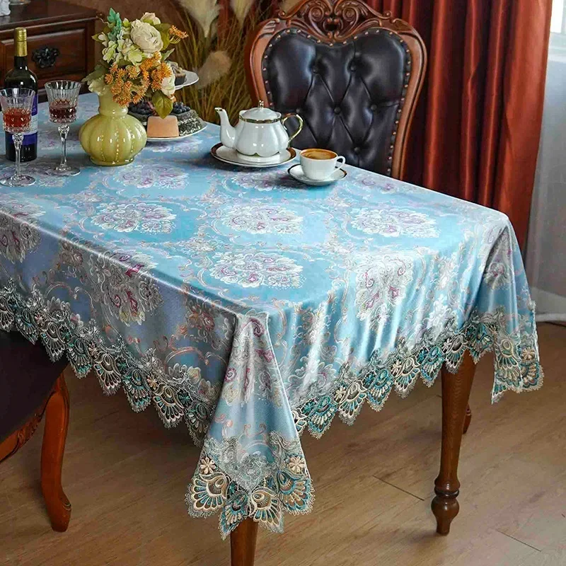 EIFLOY-European Table Cloth Waterproof, Rectangle, for Dining Table, with Lace tassel, Fabric Round Coffee Table Cover, Oilcloth