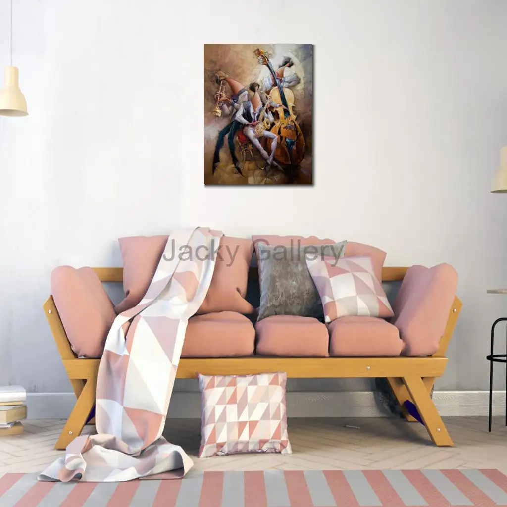 Contemporary Jazz Canvas Art Handmade Abstract Oil Painting Trio Musician Modern Artwork Loft Office Home Decor