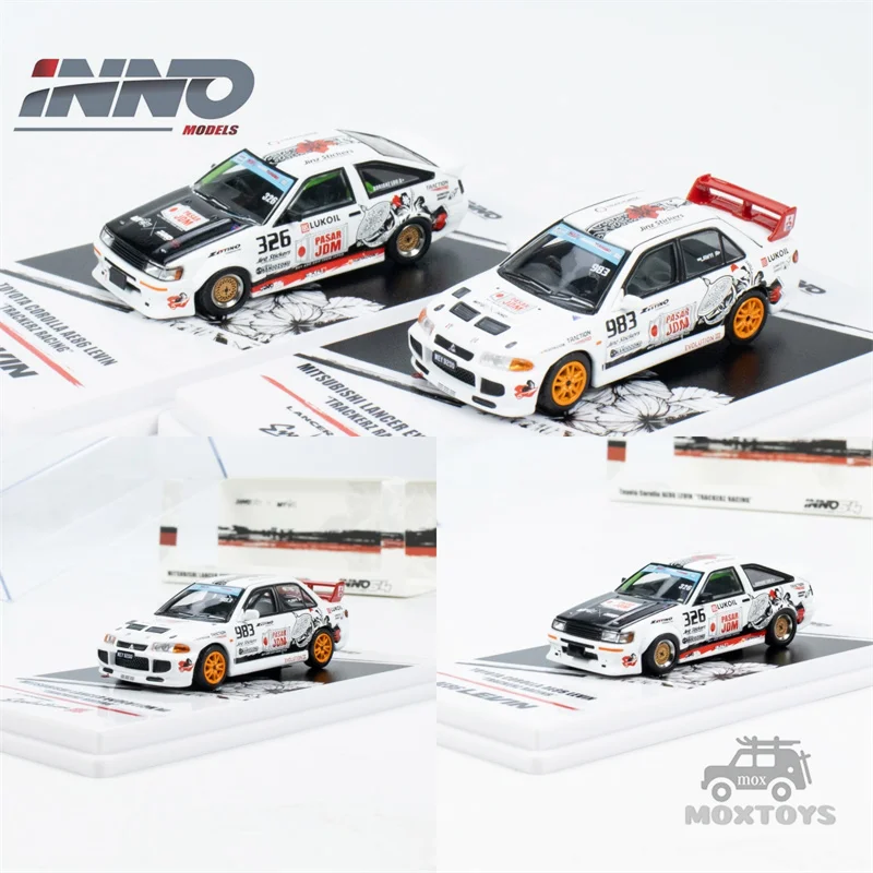 

INNO 1:64 COROLLA AE86 Levin & LANCER EVOLUTION III TRACKERS RACING Diecast Model Car