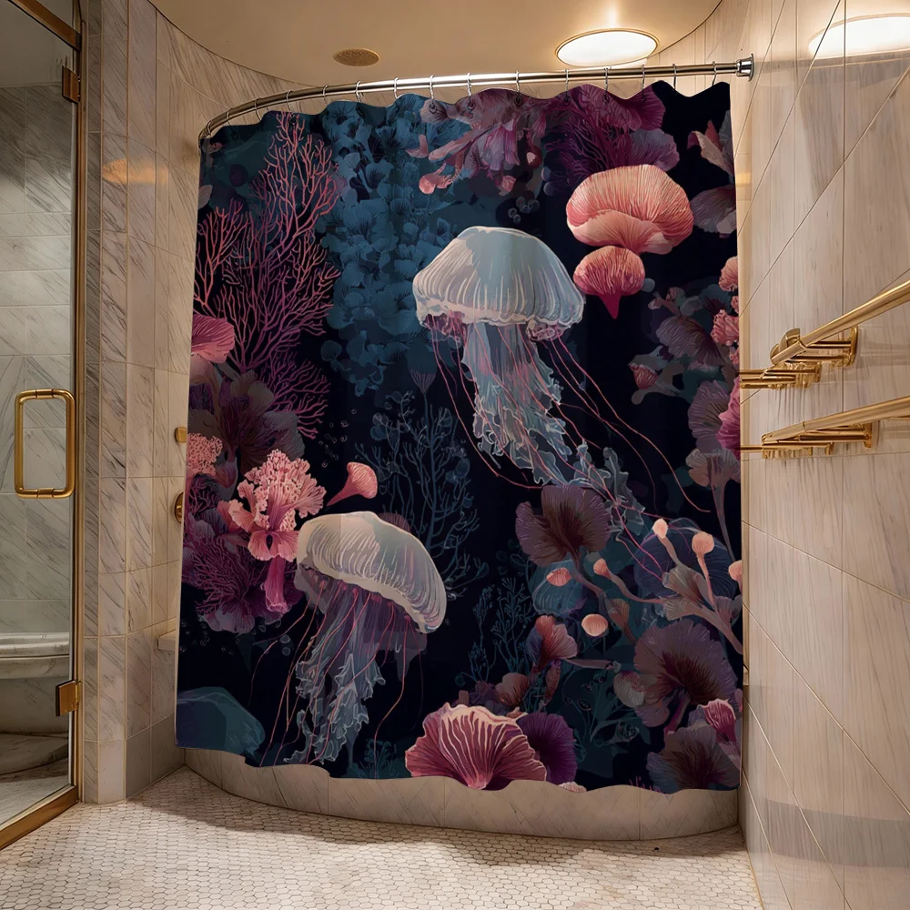 Eleganter Duschvorhang mit Tiefseemedauschen, wasserdicht, Meeresleben unter dem Meer, künstlerische Badezimmerdekoration, 180 x 180 cm