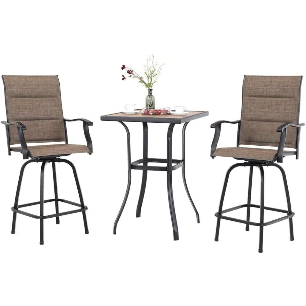 

3 Piece Outdoor Swivel Bar Stools Set, Bar Height Patio Bar Set with Padded Textilene Fabric, All-Weather High Top Patio Table
