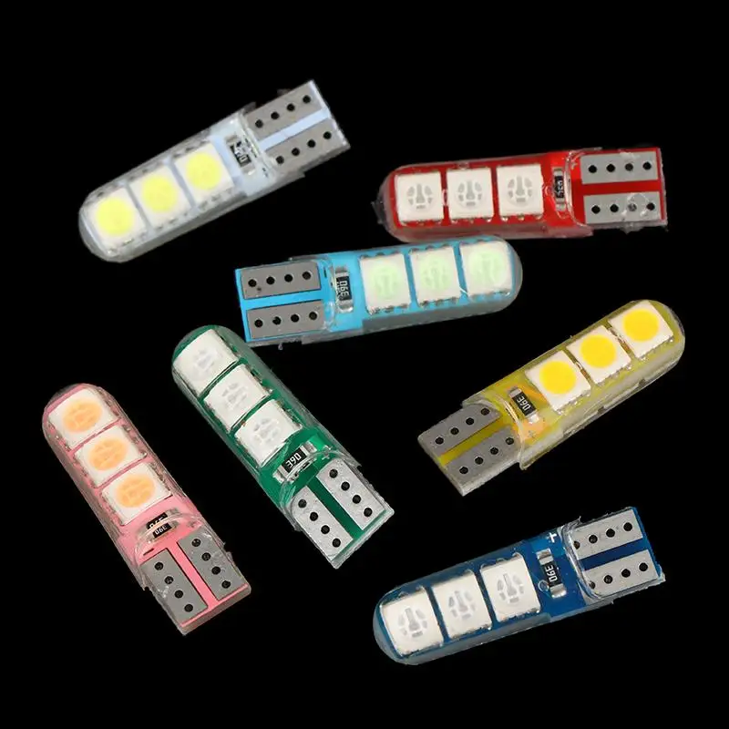 

10 шт. высокотемпературная силиконовая автомобильная светодиодная лампа для ширины освещения багажника, освещения номерного знака, W5W T10, 5050, 6SMD