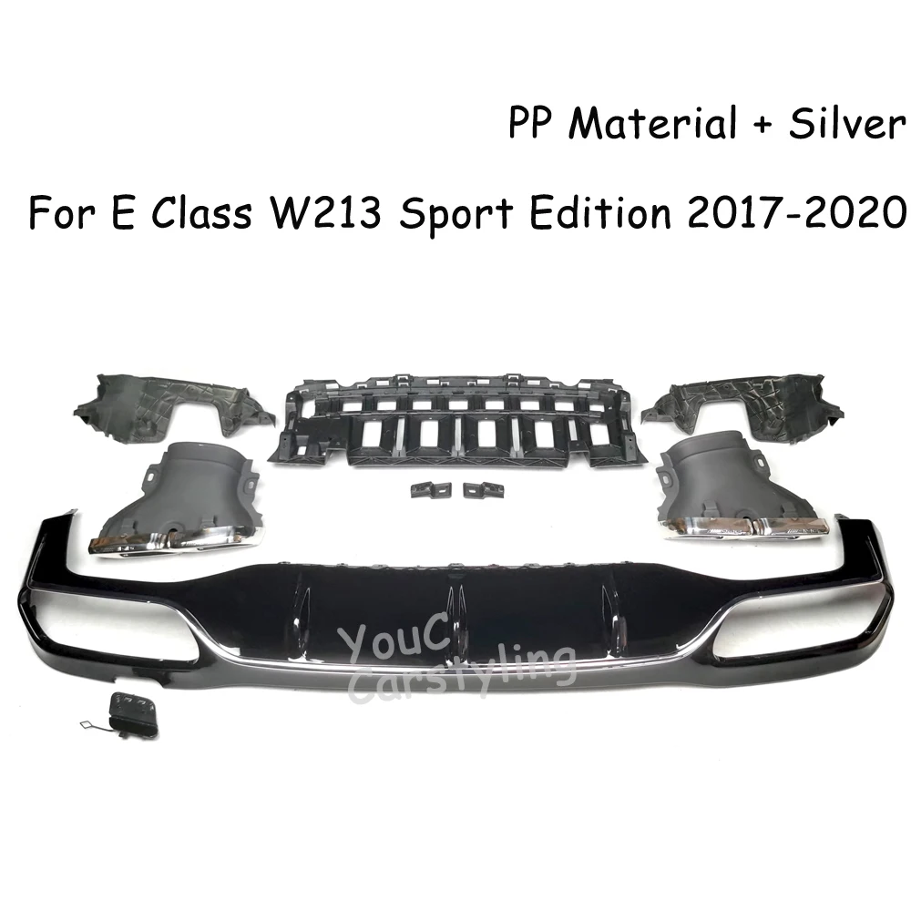 W213 E63 style Rear Bumper Diffuser 4-outlet Chrome Exhaust tips for Mercedes E Class W213 Sport Edition AMG 2017-2020