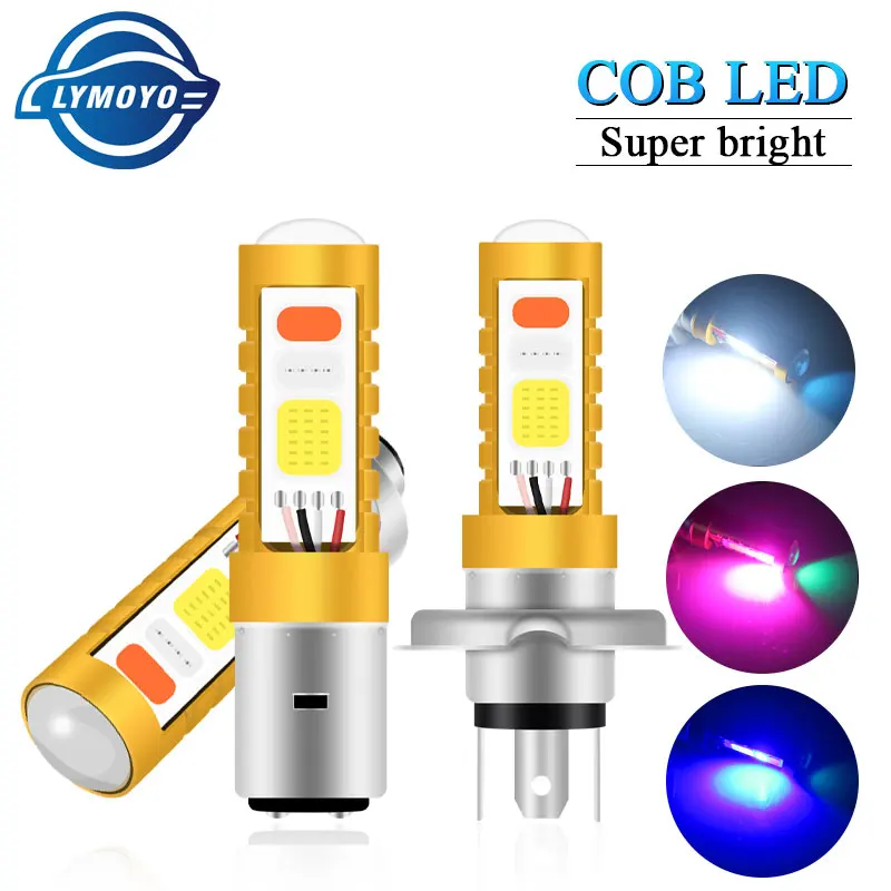 

1x мотоциклетные фары H4 BA20D COB, светодиодное декодирование, 3 цвета, для преобразования мотоцикла, светодиодный прожектор, противотуманная фара 12 В