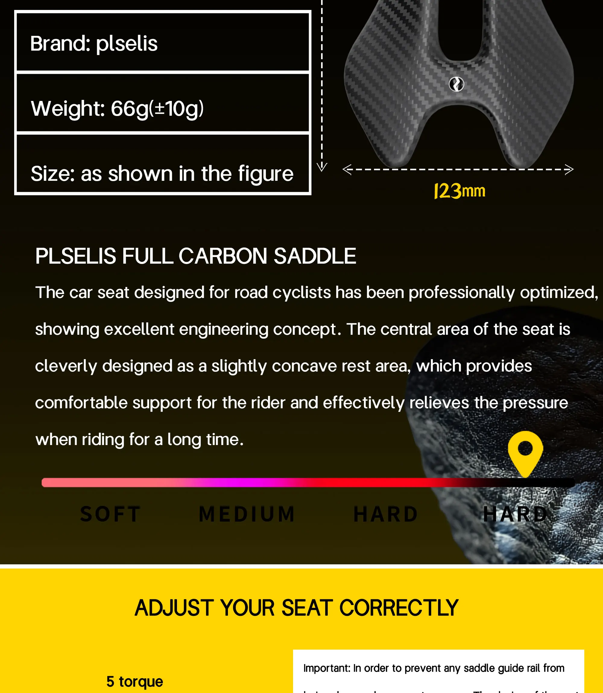 Plselis Ultraleichter Carbonsattel 60g, Integriertes Design, Ergonomisches Design, Atmungsaktiv und Komfortabel.3005 – Detail 4