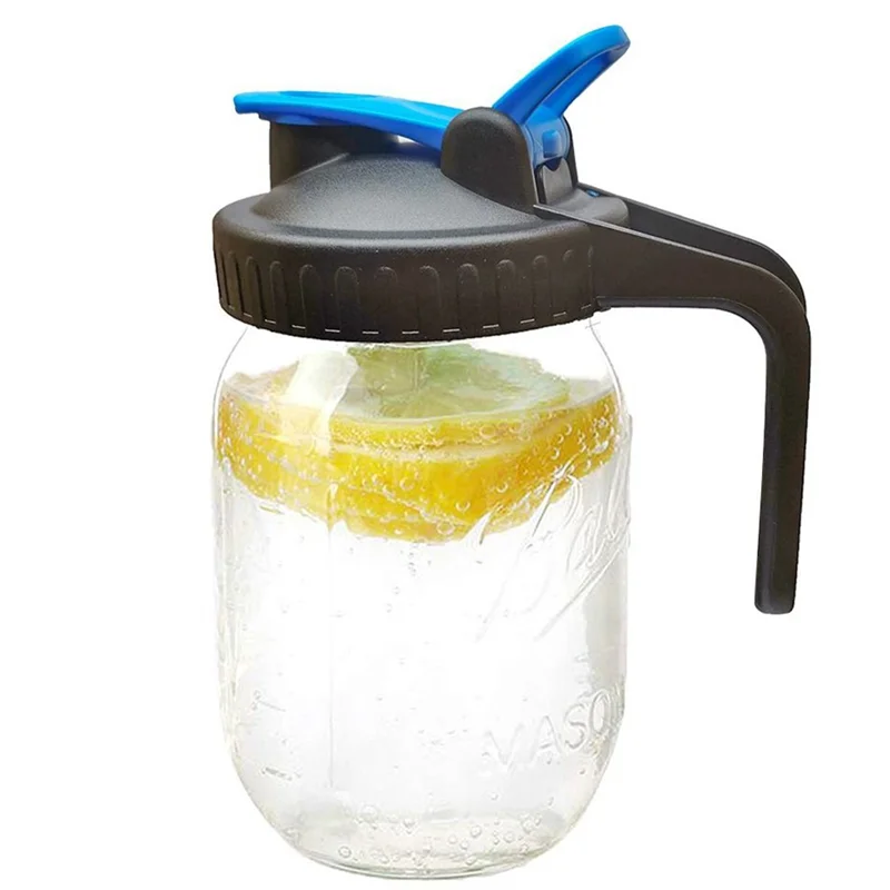 PB-86Mm أغطية جرة بلاستيكية قابلة لإعادة الاستخدام لجرة واسعة الفم مانعة للتسرب غطاء زجاجة الختم غطاء صنبور مع مقبض مع ثقوب صب