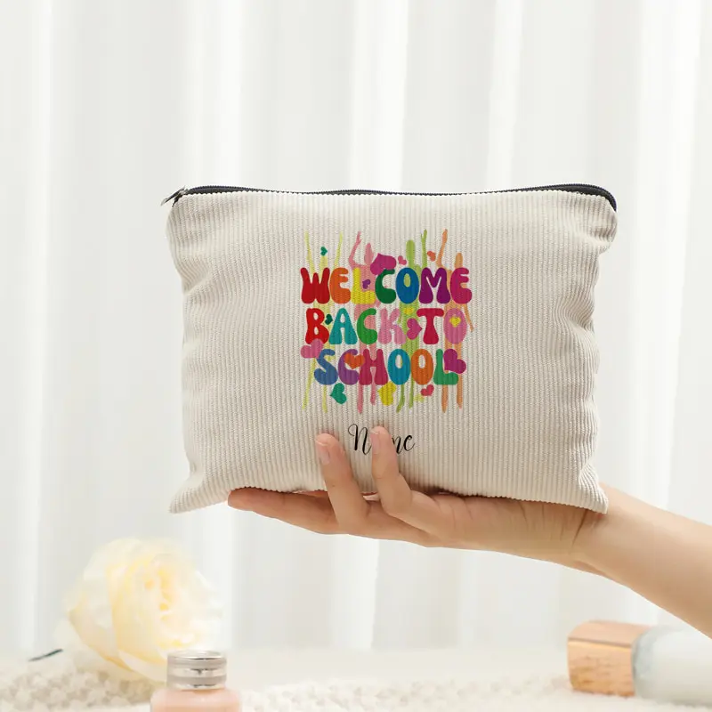 Teacher/Student Back-to-School Gift Personalized Name Customization Corduroy Makeup Bag Multi Functional Storage Bag Pencil Case