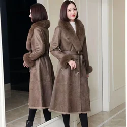 2023 New Winter real Fur Integrated Coat for Women's Mid length Fox Fur Collar Rabbit Fur Inner Bladder Fur Coat