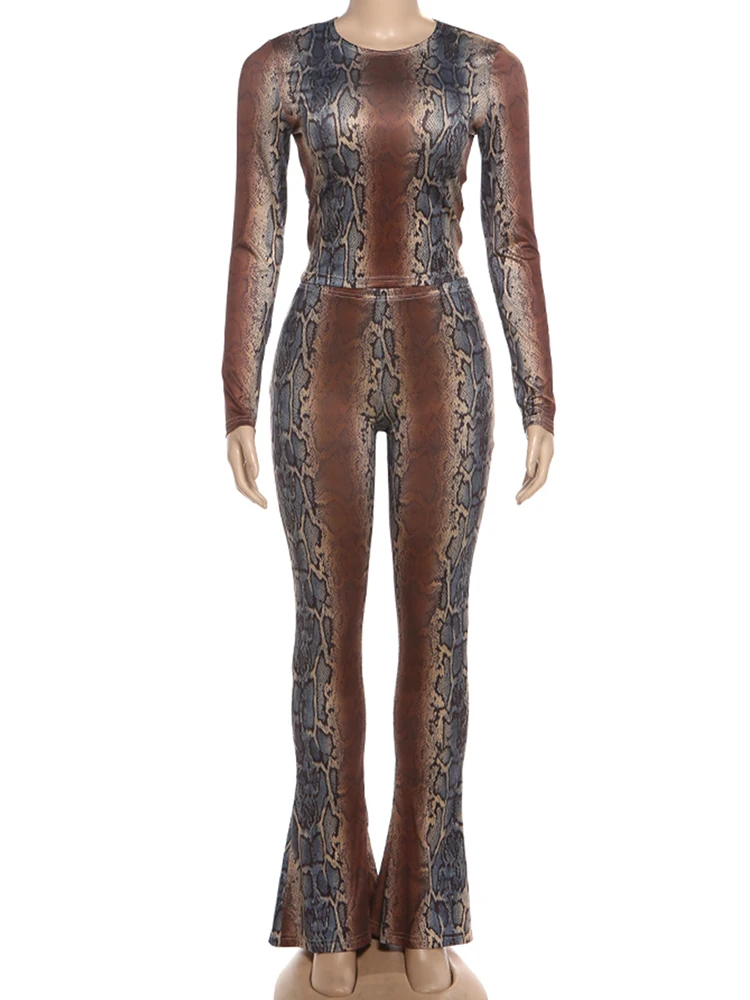 Nibber Heiße Mädchen Serpentine Print 2 Stück Set Frau oansatz Volle Hülse Tops + Dünne Pfirsich Hüfte Lange hosen Straße Sexy Mode Anzüge