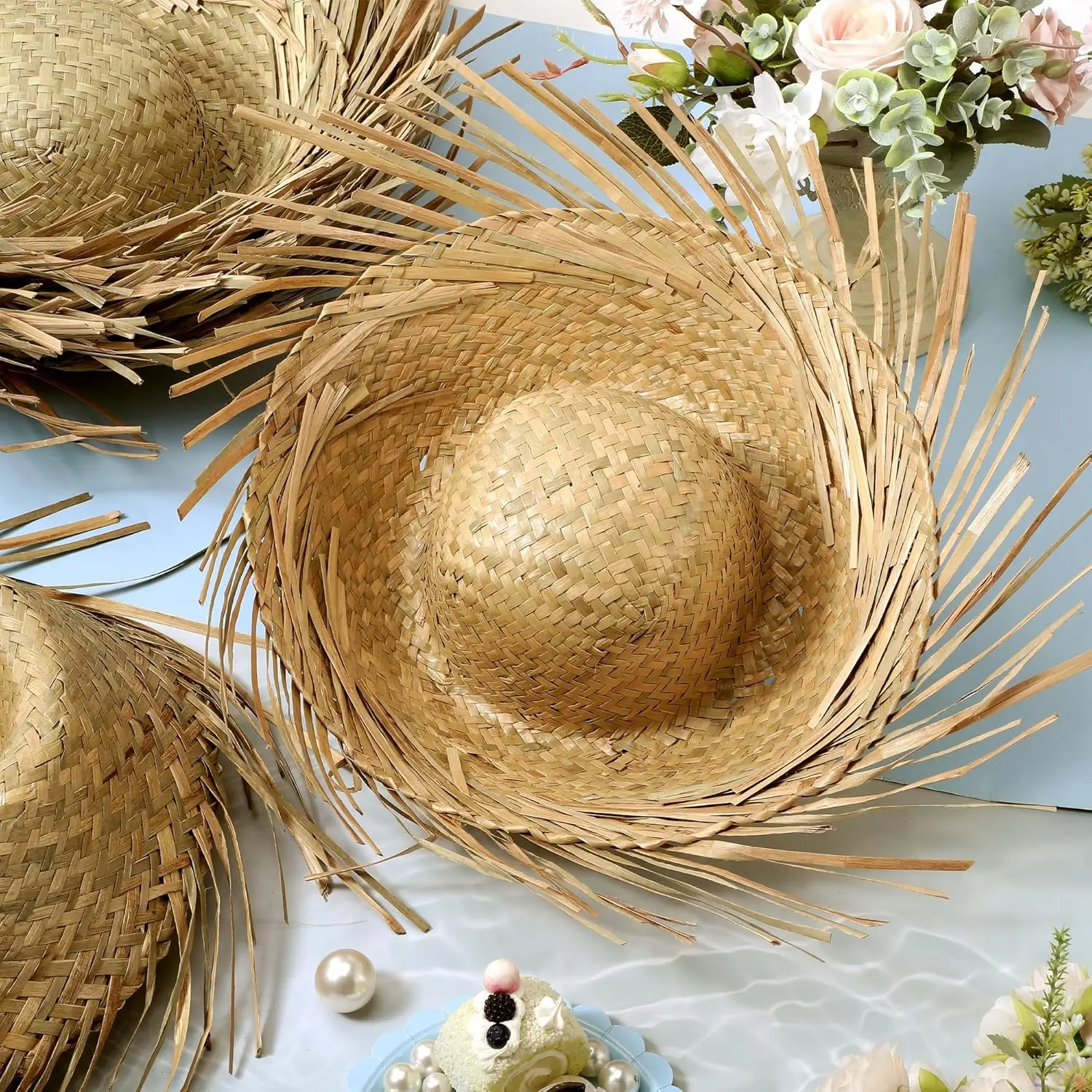 Sombreros de Paja Aneco Hawaii para Adultos, Sombreros de Luau, Sombrero de Playa, Sombrero Pava de Puerto Rico, Accesorio para Disfraz de Espantapájaros