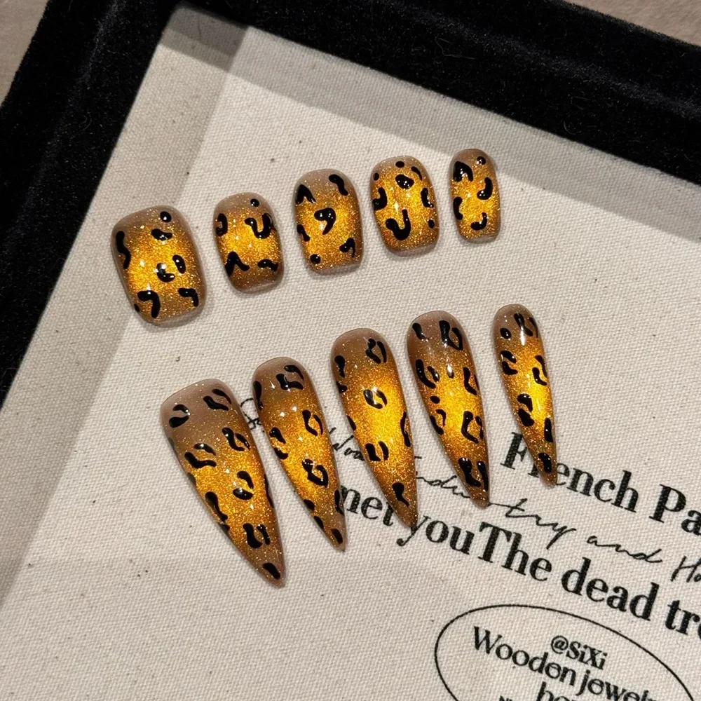 Handmade Y2k Press on Nails Leopard Print Design Wearable Fake Nails Artifical Full Cover Nail Tips Nail Art Desired Life Store