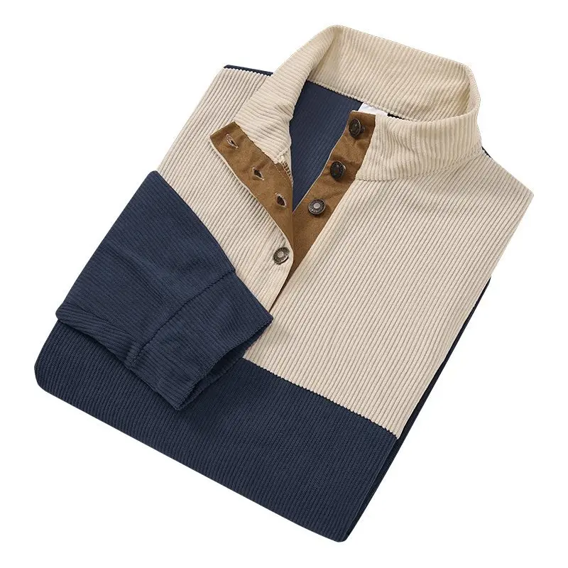 New 2026 Men's Casual Pure Color Stand Collar Sweatshirt Half Buttoned Fashion Outerwear Organic Cotton Thin Spring Jacket