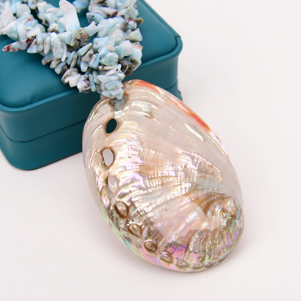 G-G 3 Rows Natural Blue Larimar Stone Chips Necklace Big Mix Color Abalone Shell Pendant 19" view 5