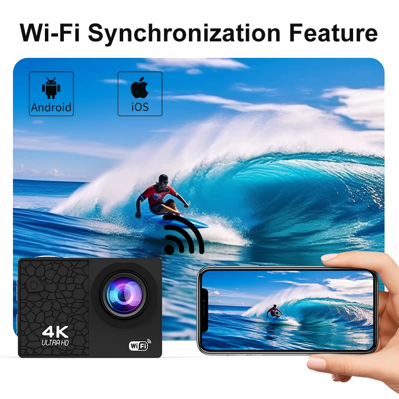 كاميرا رياضية 1080p للتحكم عن بعد IP68 كاميرا الحركة للغوص كاميرا فائقة WIFI 120 °   صورة سيلفي H.264 لنظام Android IOS