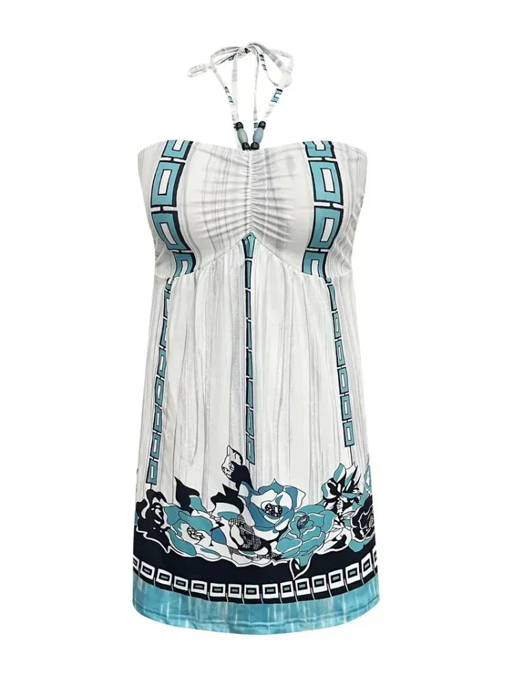 2024  Size Allover Print Dress  Casual Halter Neck Sleeveless Dress For Spring & Fall Women's  Clothing