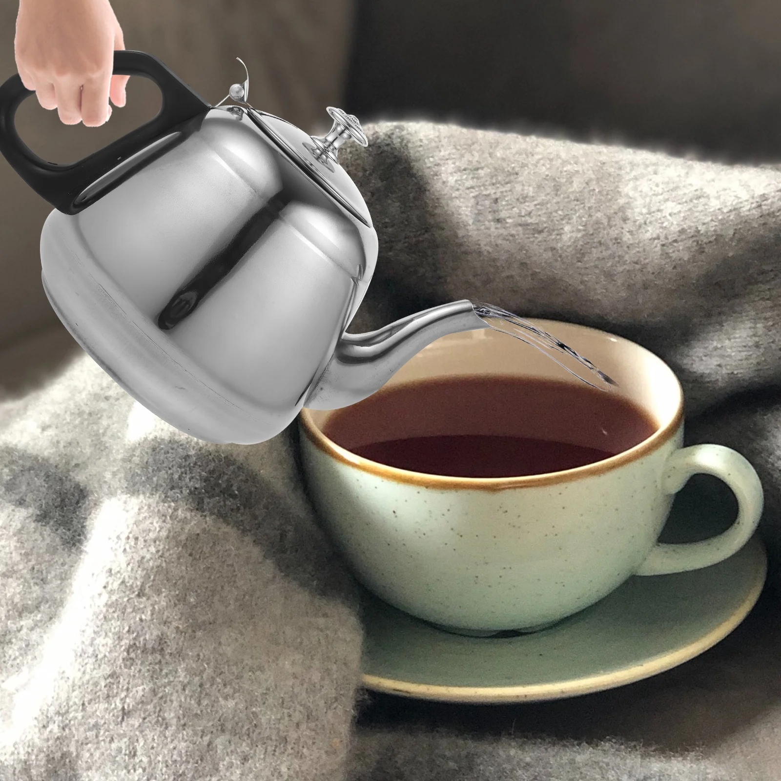

Stainless Steel 1.2L Anti scald H Portable Home Kettle Heating Water Pot Silver Heat Cold Resistance Tea Coffee