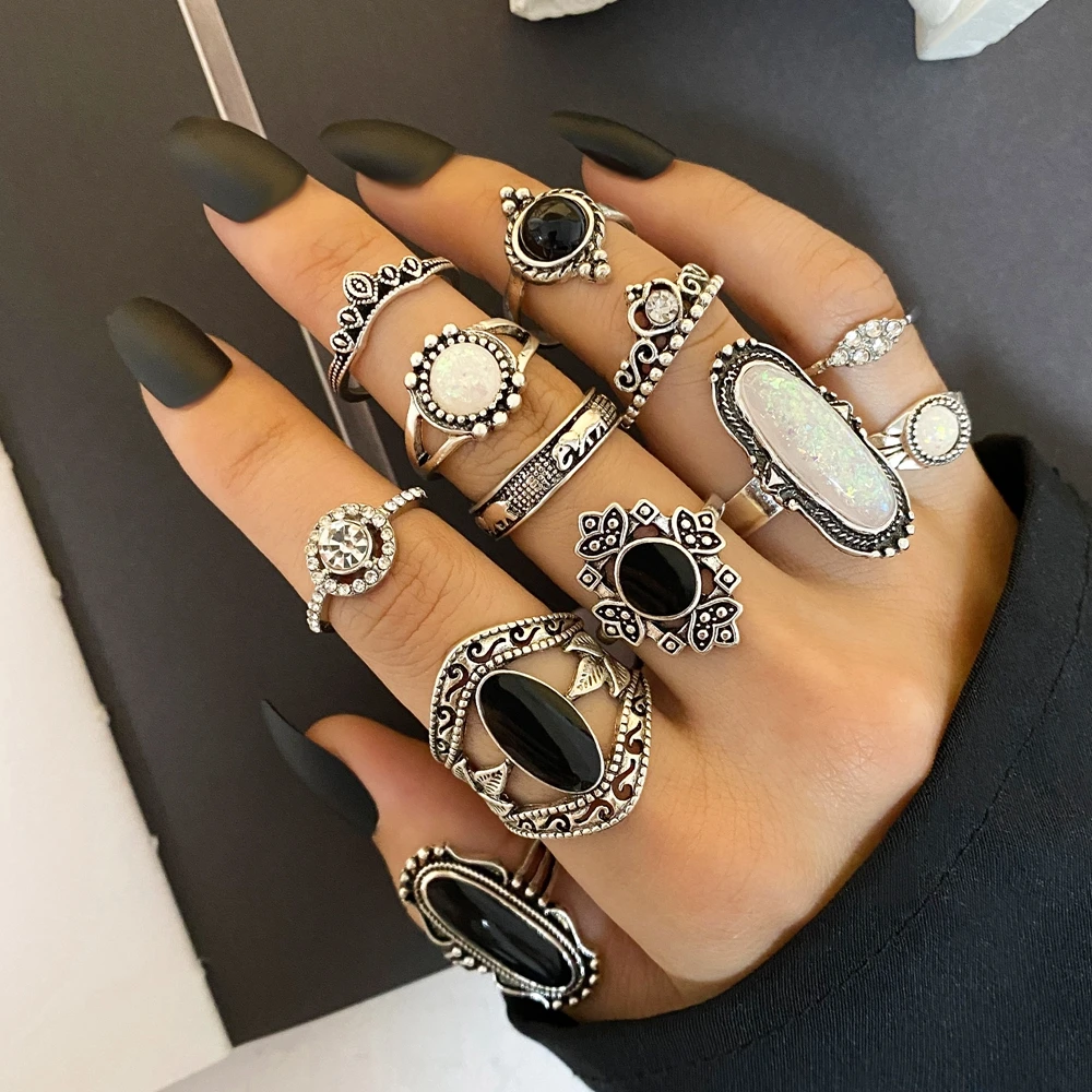 IPARAM Piece Set Bohemia Metal Rings for Women Men Vintage Silver Color Feather Crown  Ring Fashion Jewelry Wholesale