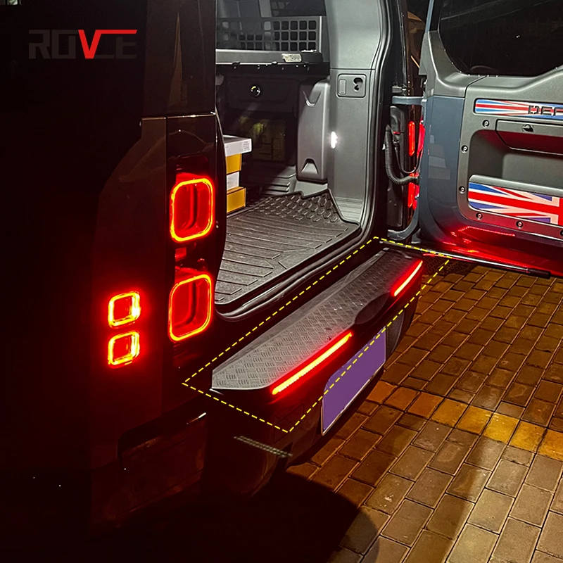 ROVCE Rear Bumper Cover Guard Car Trunk Door Sill Plate Extended with LED Brake Turning Light For Land Rover Defender 2020-2024