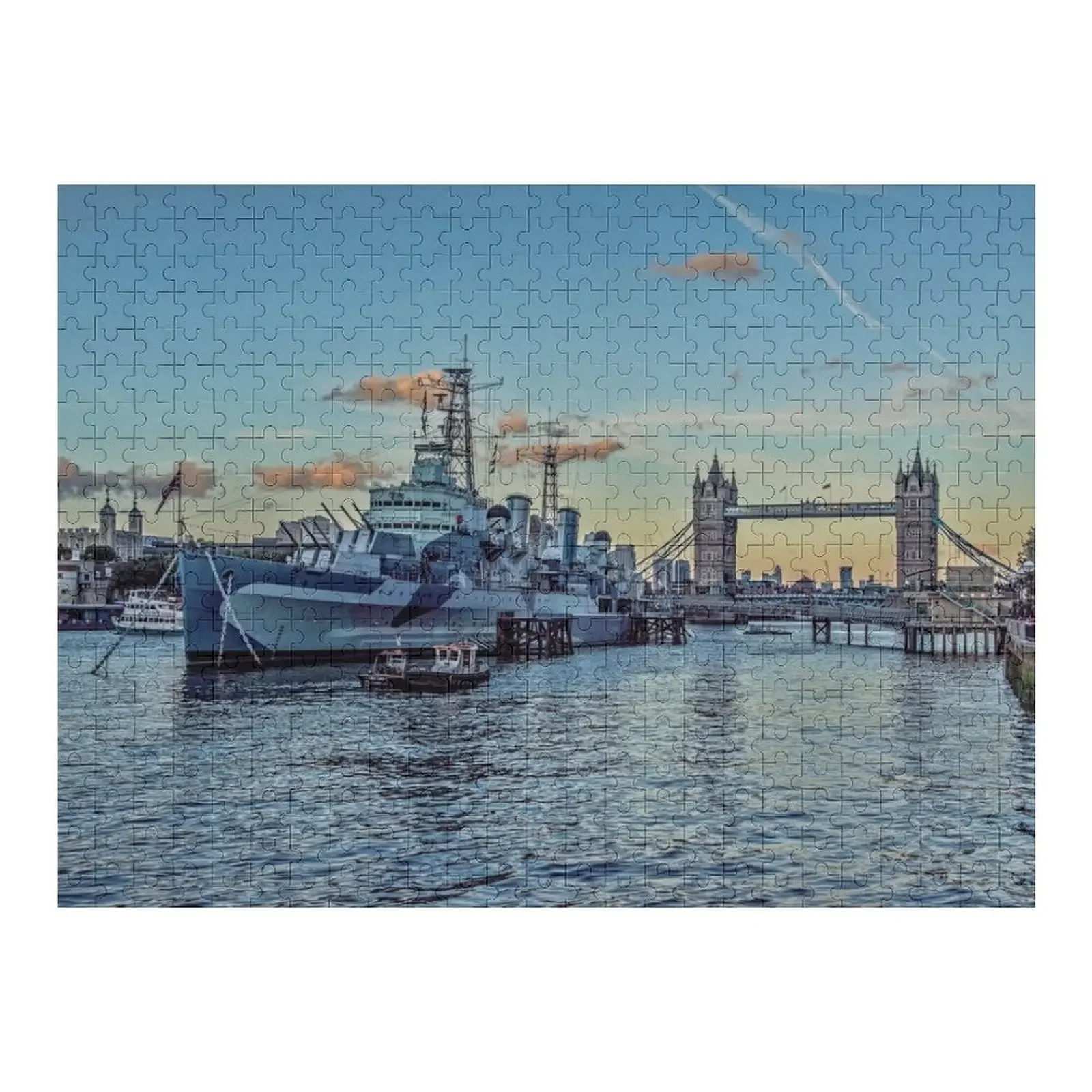 

#321 HMS Belfast and Tower bridge in London Jigsaw Puzzle Custom Gift Photo Puzzle