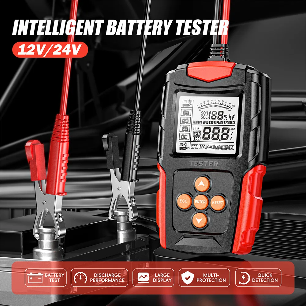 12V 24V Car Battery Tester LCD Battery Analyzer Test Tool Digital Analyzer Tester CCA IR SOH Measurement for Car Truck Boat SUV