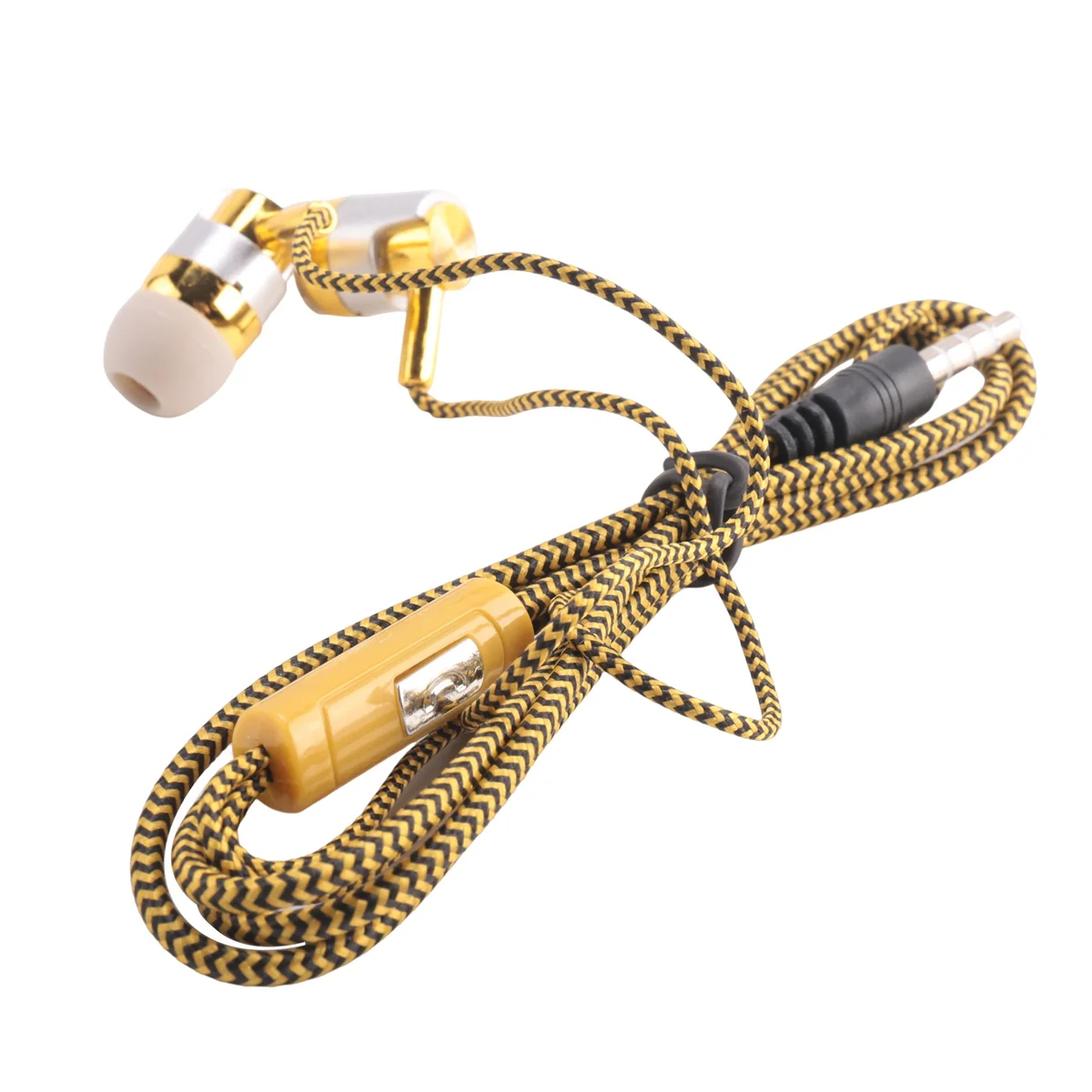 H-169 3.5mm MP3 MP4 Wiring Subwoofer Braided Cord, Headphones with Wheat Wire Control(Golden)