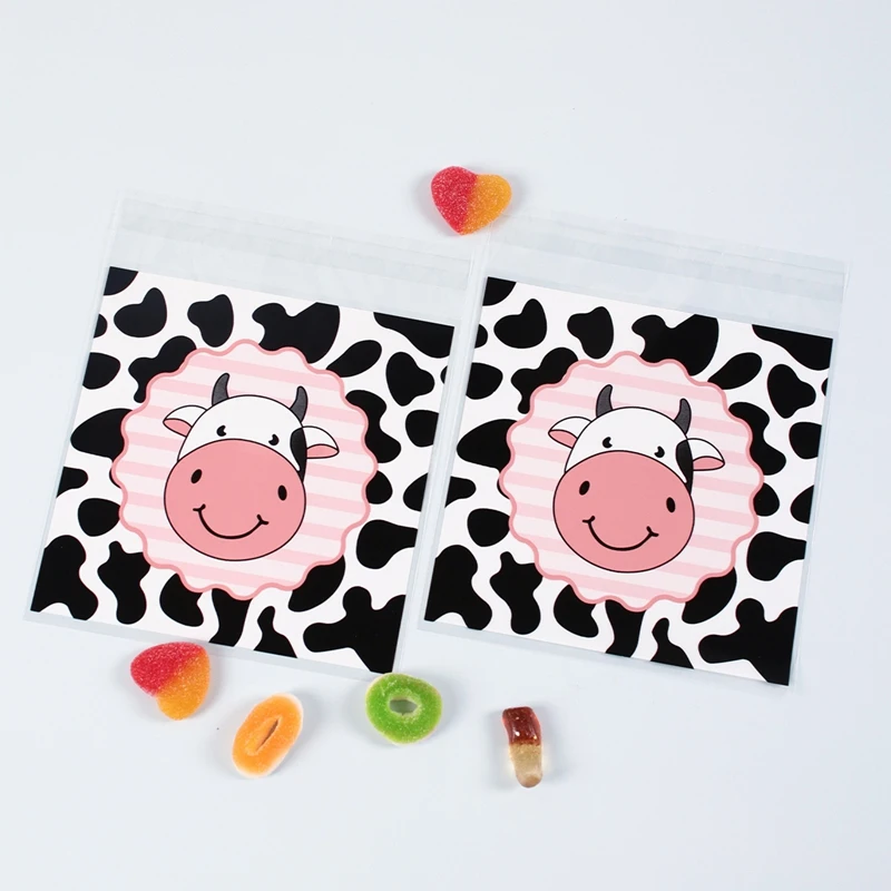 10/20/50pcs Cow Pattern Gift Bags, Candy Bags Plastic Party Bag With Handles, Cute Cow Theme Birthday Baby shower Party Supplies