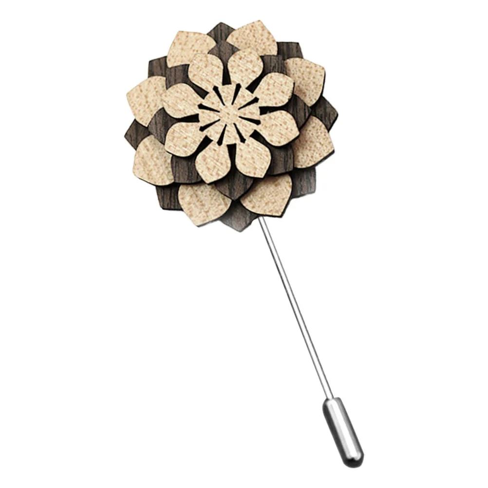 Drewniana przypinka kwiatowa do garnituru męskiego, butonierka dla pana młodego na wesele, akcesorium na formalne okazje, kwiatowe przypinki do klapy, przypinka męska do klapy.