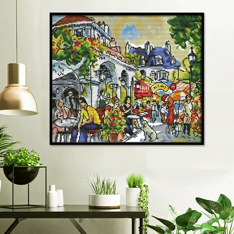 

Joy Sunday Pre-printed Cross Stitch Kit Easy Pattern Aida Stamped Fabric Embroidery Set-Bustling Streets