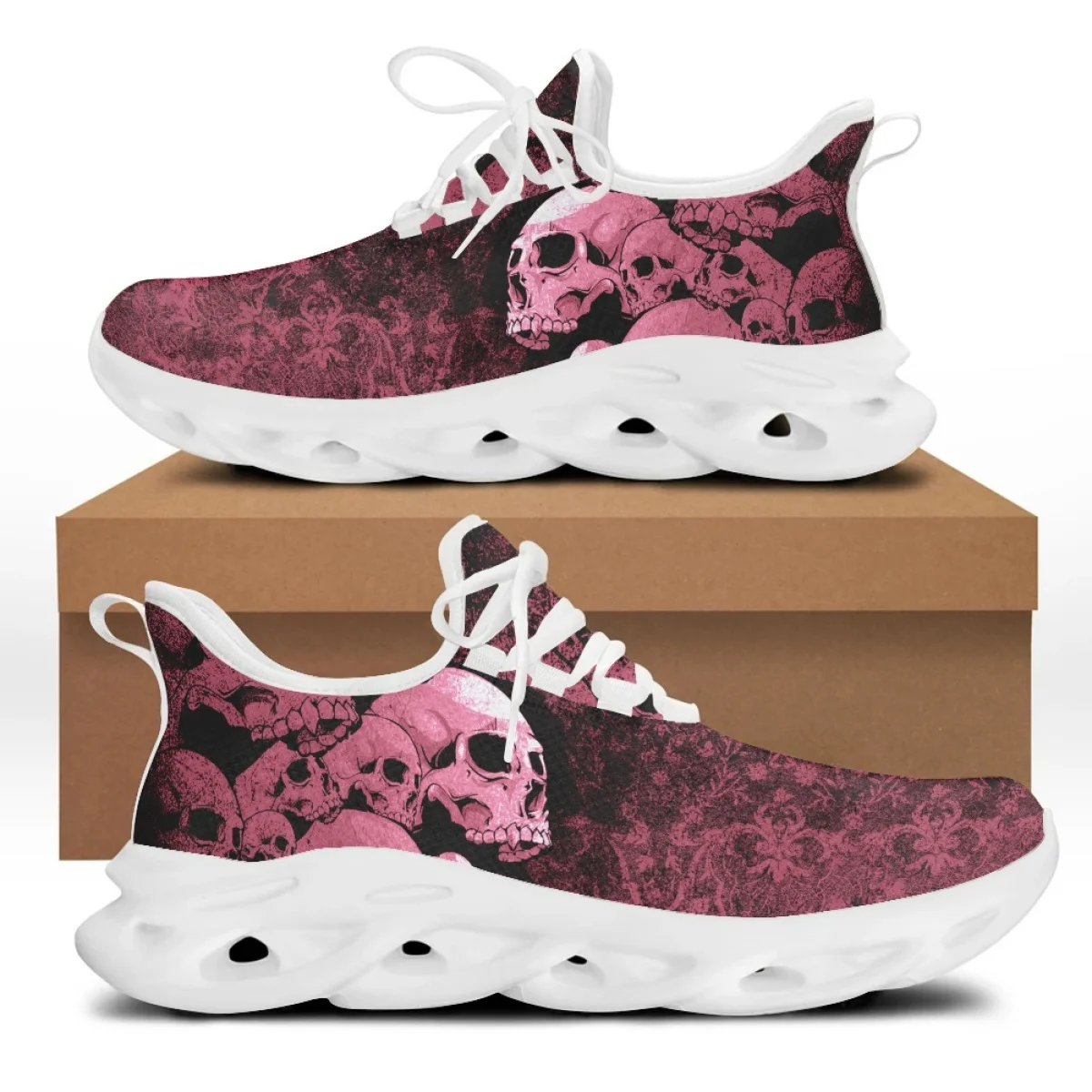 CYWGIFT Gothic Retro Sugar Skull Pattern Ladies Athletic Shoes Outdoor Comfortable Walkable Sneaker Women Flats Lace Up Footwear