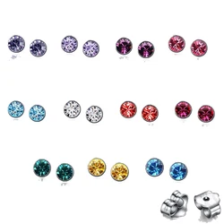 Wholesale Lots 20PCS(10Pairs) 925 Sterling Silver AAA Colorful Crystal Stone Stud Earrings +Back Stoppers For Women Fine Jewelry