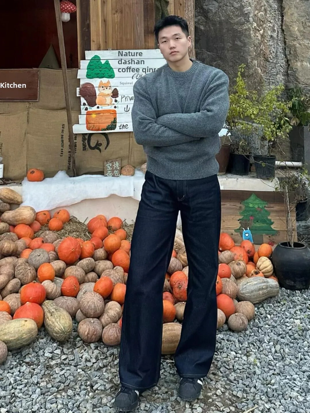 

Мужской вязаный свитер с круглым вырезом, осенне-зимний, в стиле кэжуал, с цветочным узором, базовый слой, текстурированный, приятный на ощупь